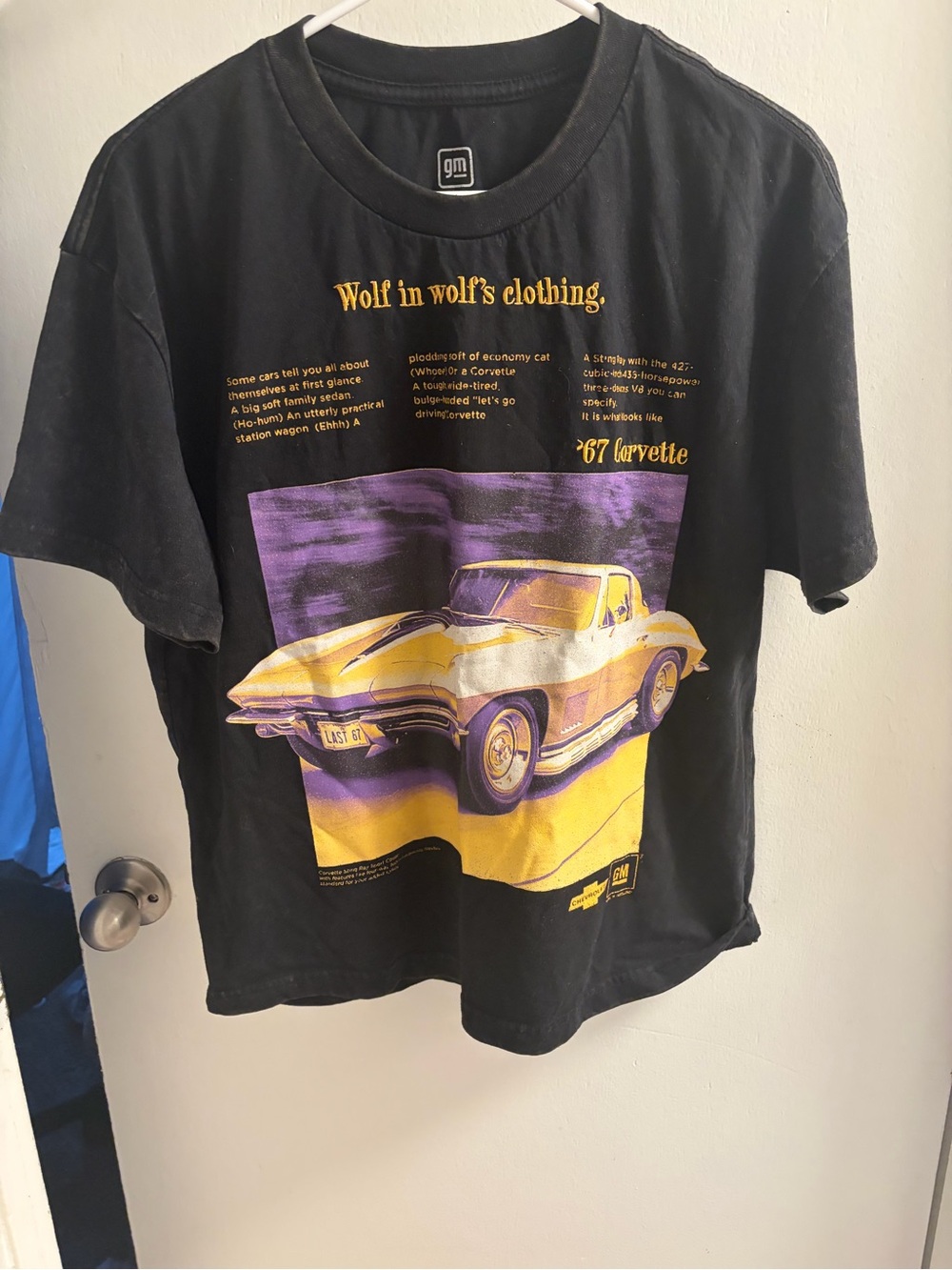 GM General Motors 1967 Corvette Graphic T-Shirt Black Wolf In Wolfs Clothing M